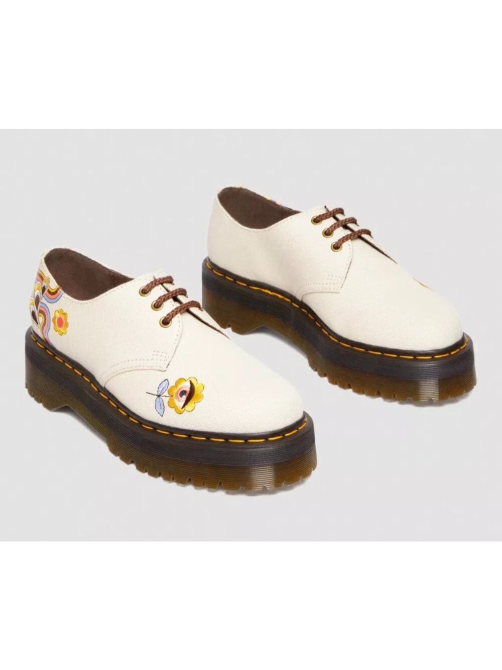 Dr Martens 1461 Quad Retro Ray Canvas Platform Oxford Shoes Womens 8 Embroidery - Picture 2 of 16